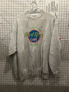 Hard Rock Cafe Gray Crewneck Sweatshirt with Neon Embroidered Logo